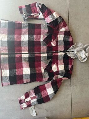 GreatLand Plaid Zip Hoodie in Burgundy, Black & White